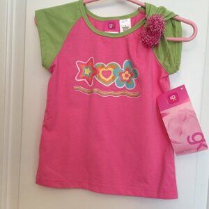 GK GIRLS NEW TOP TEE SHORT SLEEVE PINK GREEN Size 5 NWT PONY HOLDER HAIR TIE